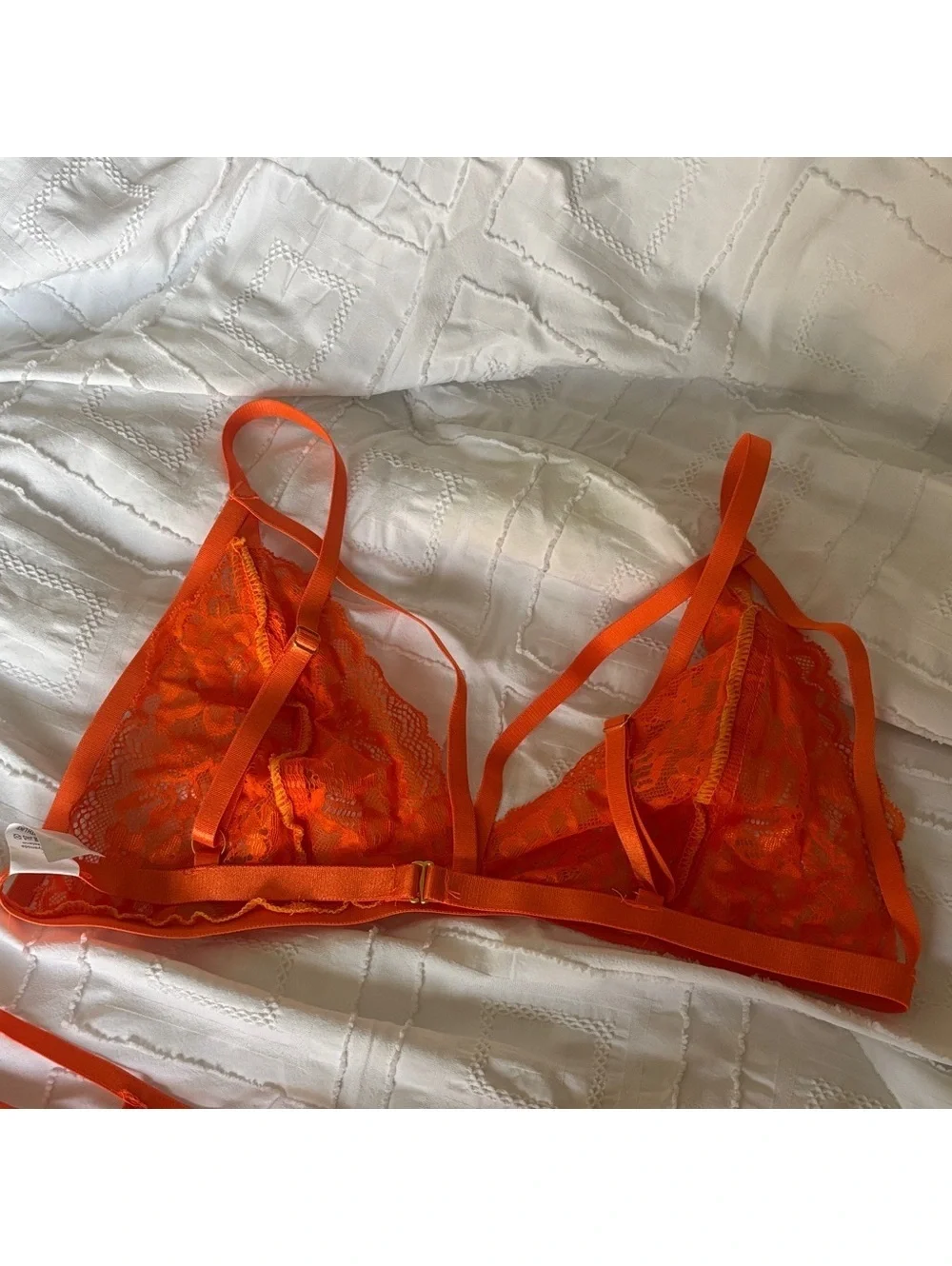Lace Bralette & Garter Lingerie Set - Orange